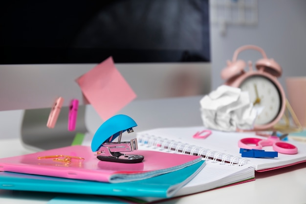 Free photo still life of office desk  mess