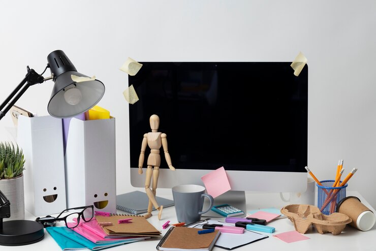 Free Photo still life of office desk  mess
