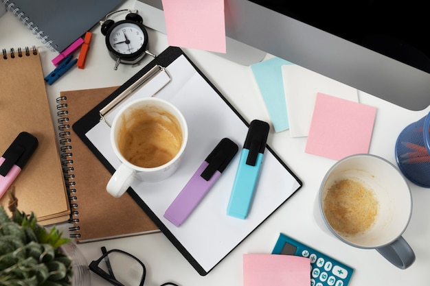 Still life of office desk  mess