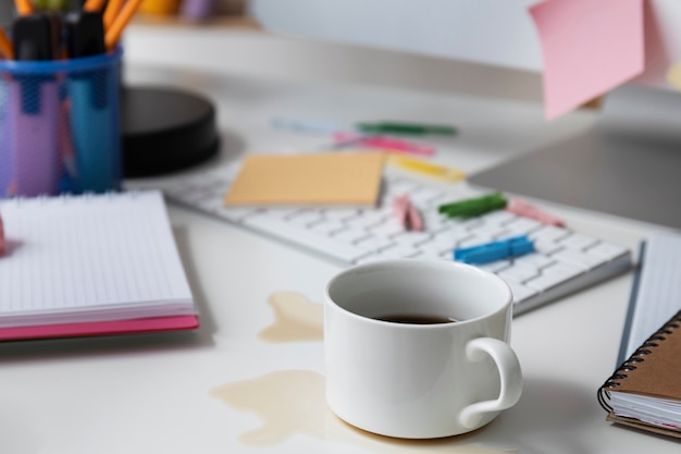 Still life of office desk  mess