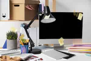 Free photo still life of office desk  mess