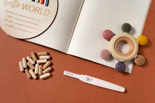 Still life of positive pregnancy test