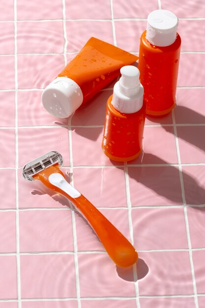 Still life of  razor blades in bath