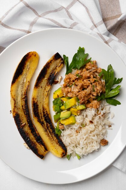 Still life of recipe with plantain banana