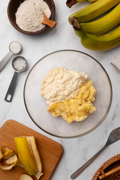 Still life of recipe with plantain banana