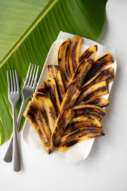 Still life of recipe with plantain banana