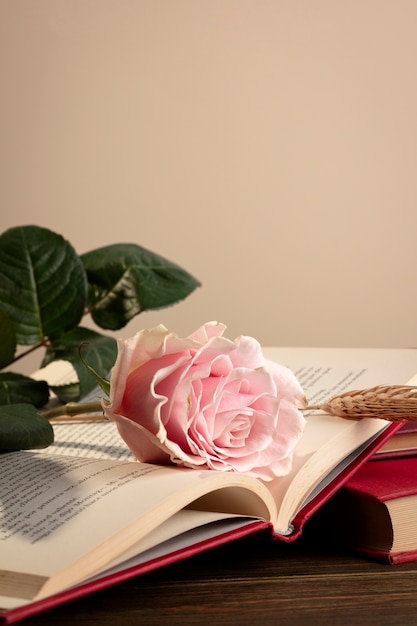 Still life of sant jordi for the day of books and roses