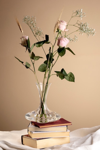 Still life of sant jordi for the day of books and roses