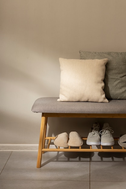 Free photo still life of shoe rack indoors