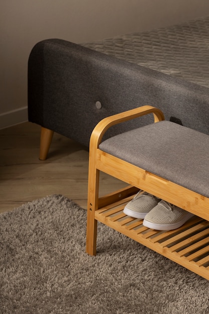 Free photo still life of shoe rack indoors