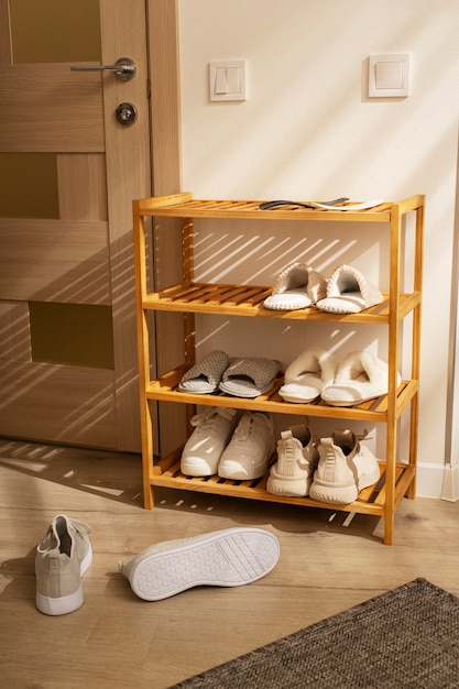 Still life of shoe rack indoors