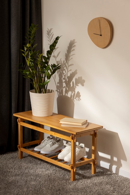 Free photo still life of shoe rack indoors