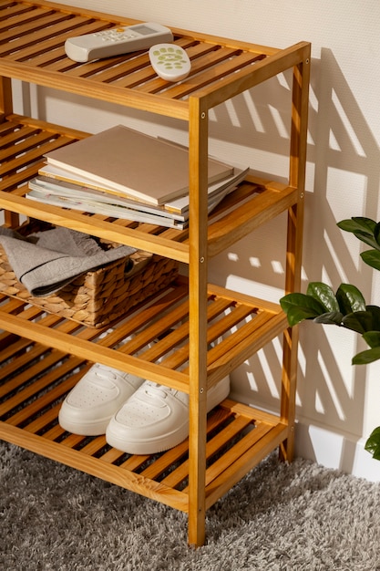 Still life of shoe rack indoors