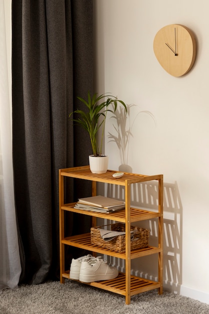 Free photo still life of shoe rack indoors