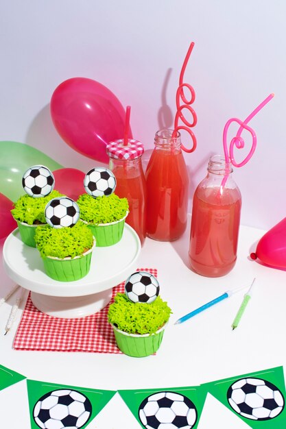 still life of  soccer fan birthday theme party