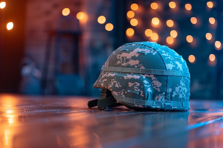 Free Photo still life of soldier helmet