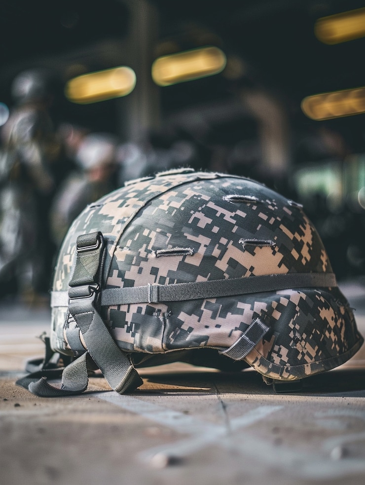 Free Photo still life of soldier helmet