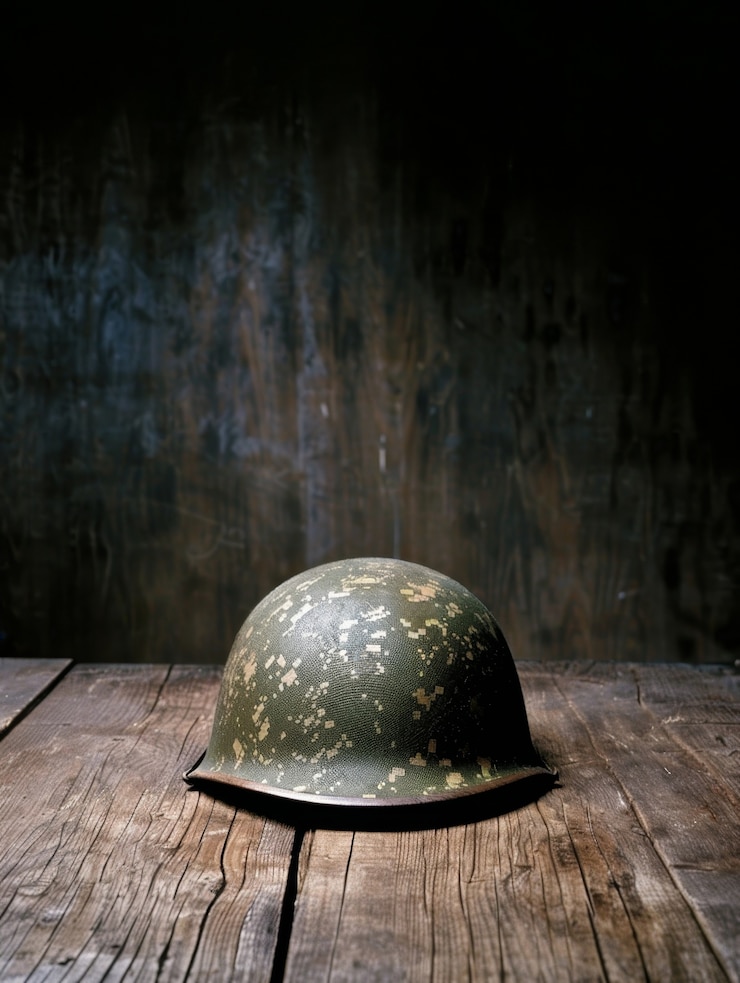 Free Photo still life of soldier helmet