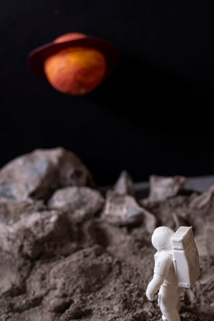 Still life space arrangement with astronaut