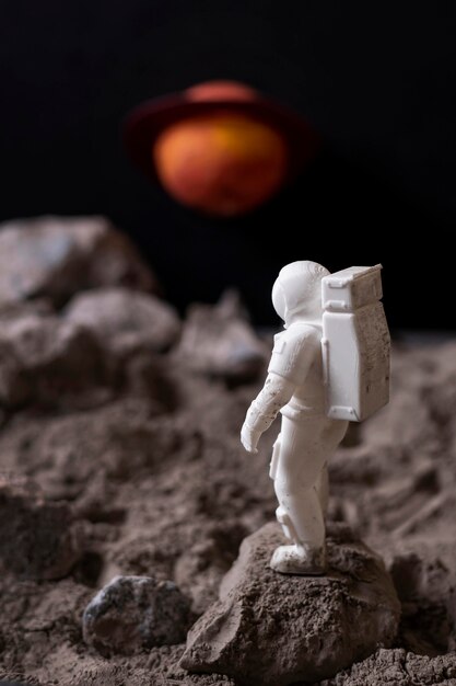 Still life space arrangement with astronaut