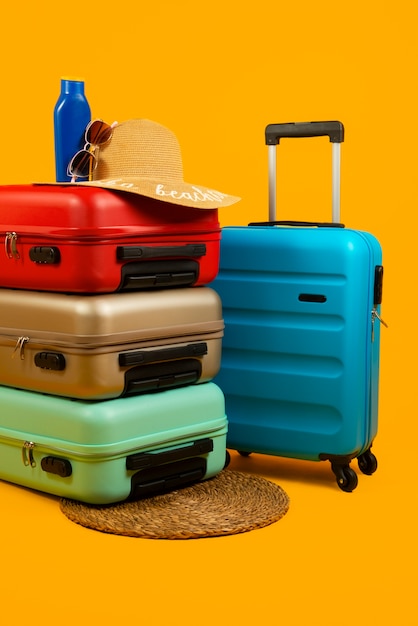 Still life of suitcases with wheels