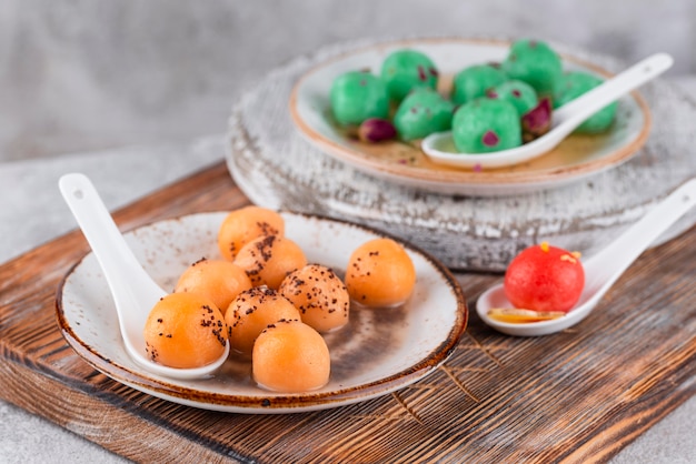 Free photo still life sweet tang yuan composition