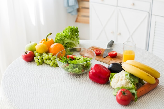 Still life of table with healthy food