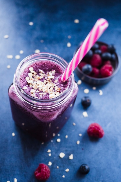 Still life of tasty blueberry smoothie