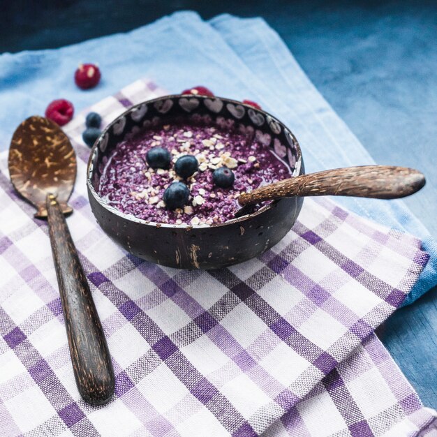 Still life of tasty blueberry smoothie