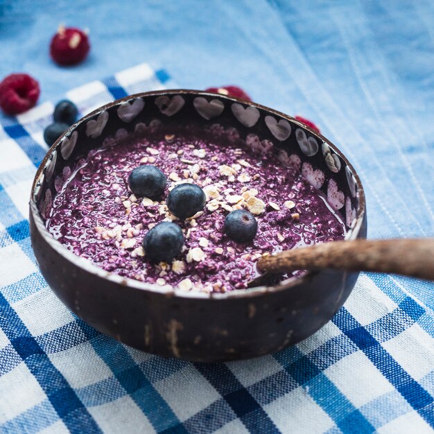 Still life of tasty blueberry smoothie