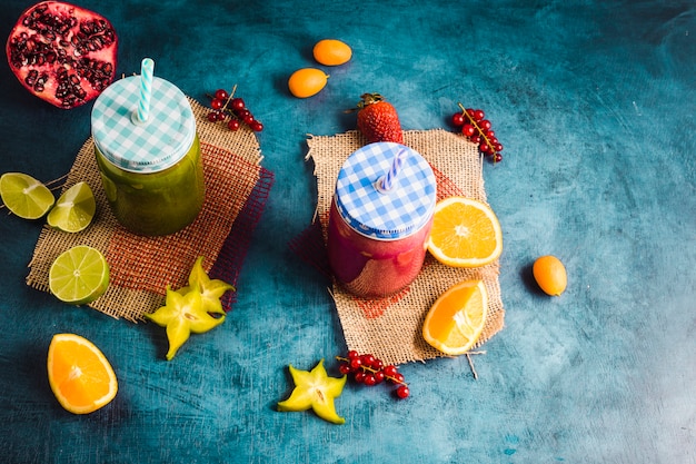 Free photo still life of two healthy smoothies