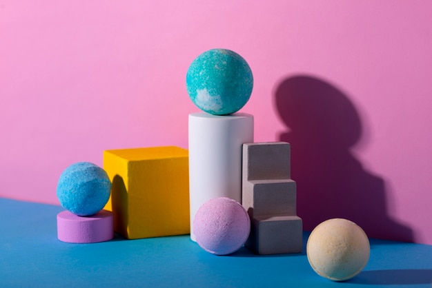 Free photo still life of unused bath bombs