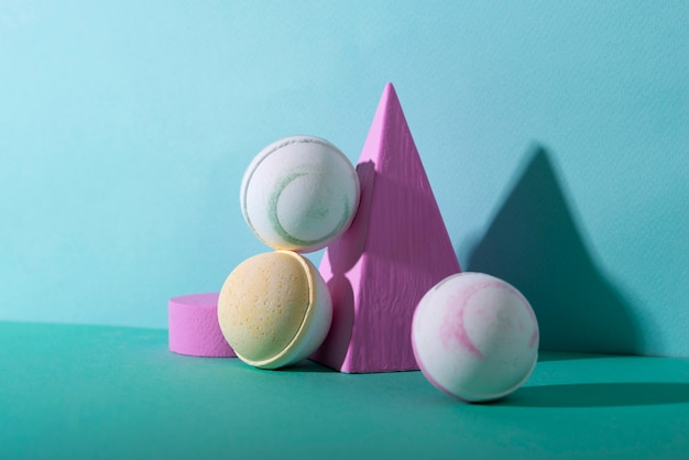 Free photo still life of unused bath bombs