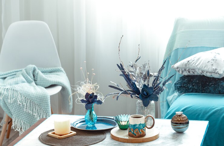 Free Photo still life vase with artificial flowers in the living room.