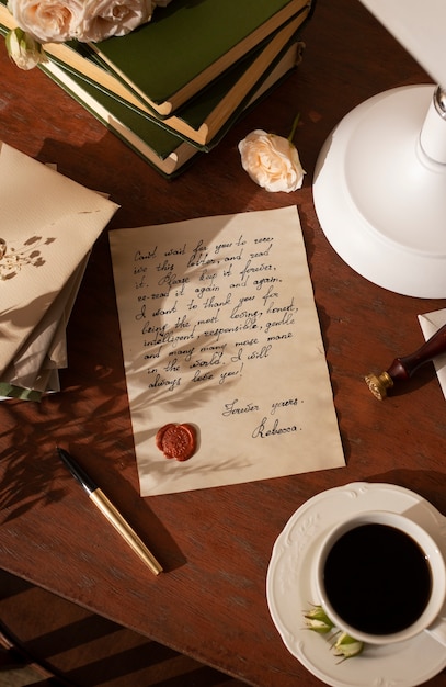 Free photo still life of vintage writing of a love letter