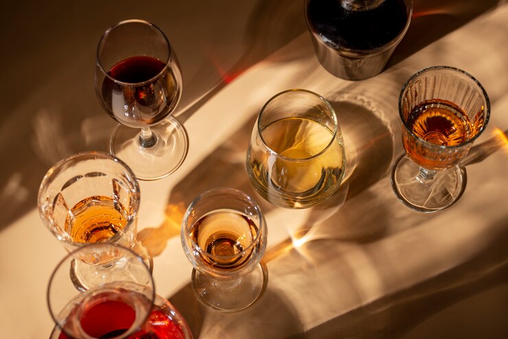 Free Photo still life of wine carafe on table