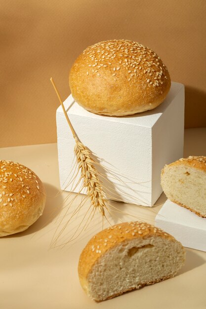 Still life with appetizing bakery food