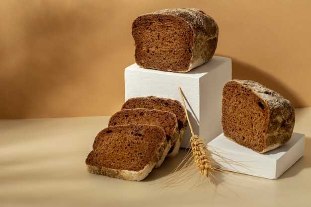 Still life with appetizing bakery food