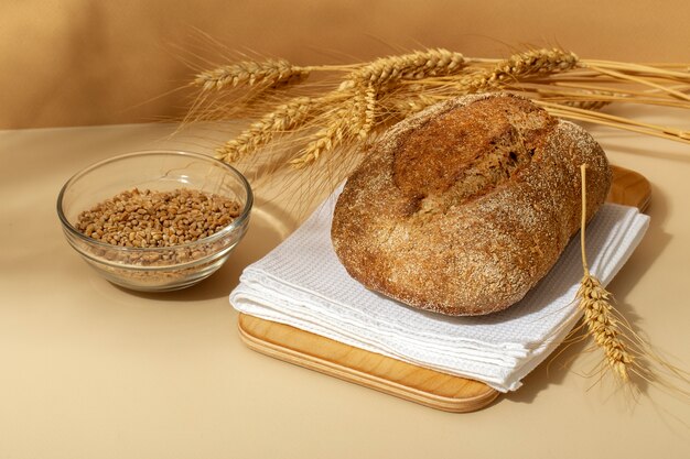 Still life with appetizing bakery food