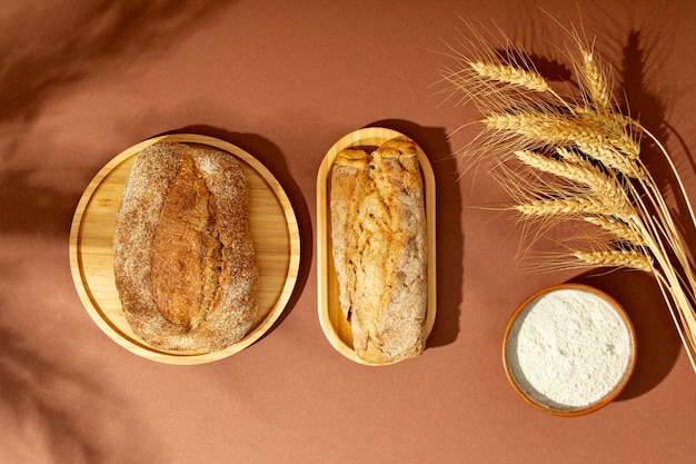 Still life with appetizing bakery food