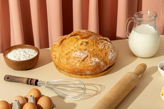 식욕을 돋우는 베이커리 음식이 있는 정물