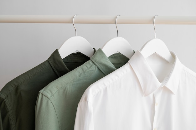 Free photo still life with classic shirts on hanger