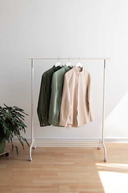 Free photo still life with classic shirts on hanger