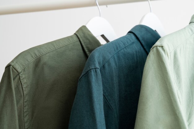 Still life with classic shirts on hanger