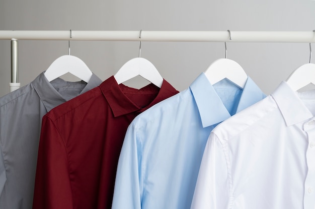 Free photo still life with classic shirts on hanger