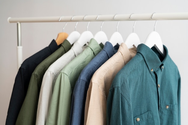 Free photo still life with classic shirts on hanger