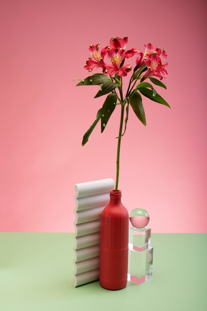 Still life with colorful leaves and flowers