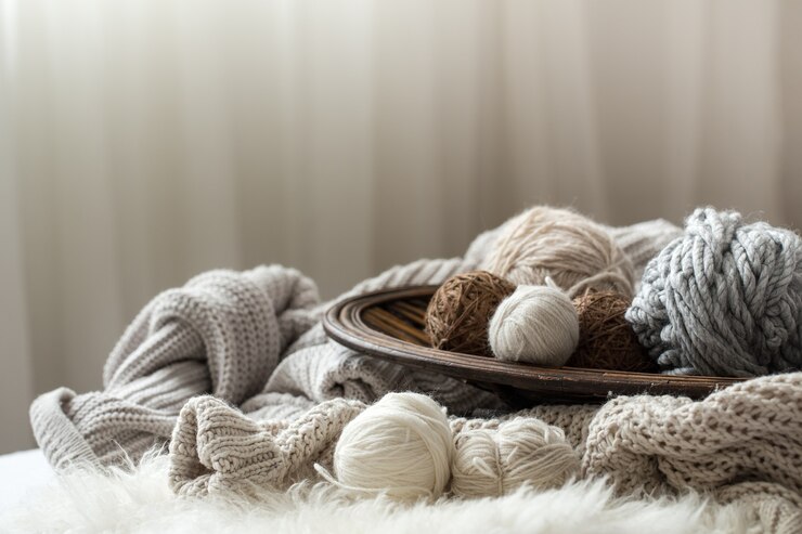 Free Photo still life with a cozy variety of yarn for knitting.