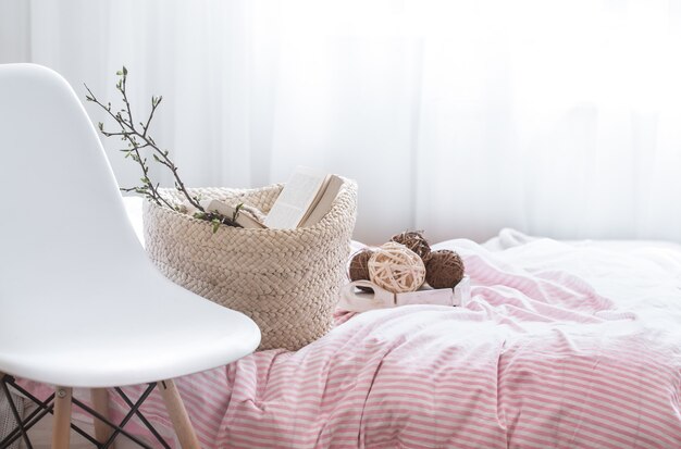 Still life with details of home decor in a cozy interior of the room