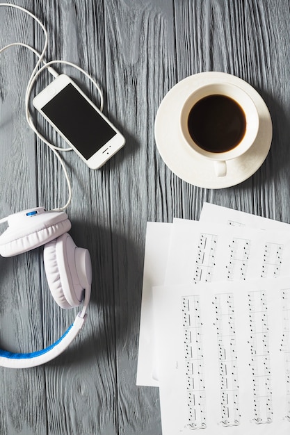 Still life with devices and coffee